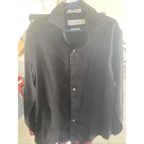 CALVIN KLEIN SATEEN LONG SLEEVE BUTTON UP YOUTH BLACK SHIRT 10 - Picture 1 of 3